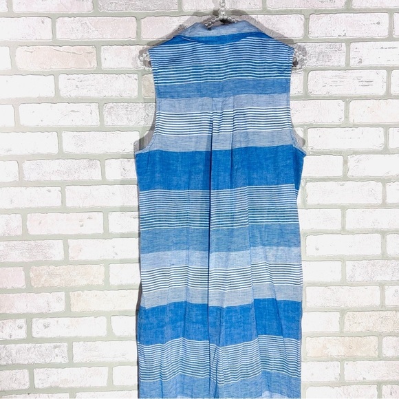 Bella Dahl Frayed Hem Duster Blue Striped Maxi Dress Linen Blend Size S - Picture 6 of 11